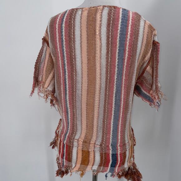 Free People Striped Boho Tassel Tie Scoop Neck Blouse Size XS - Picture 5 of 10